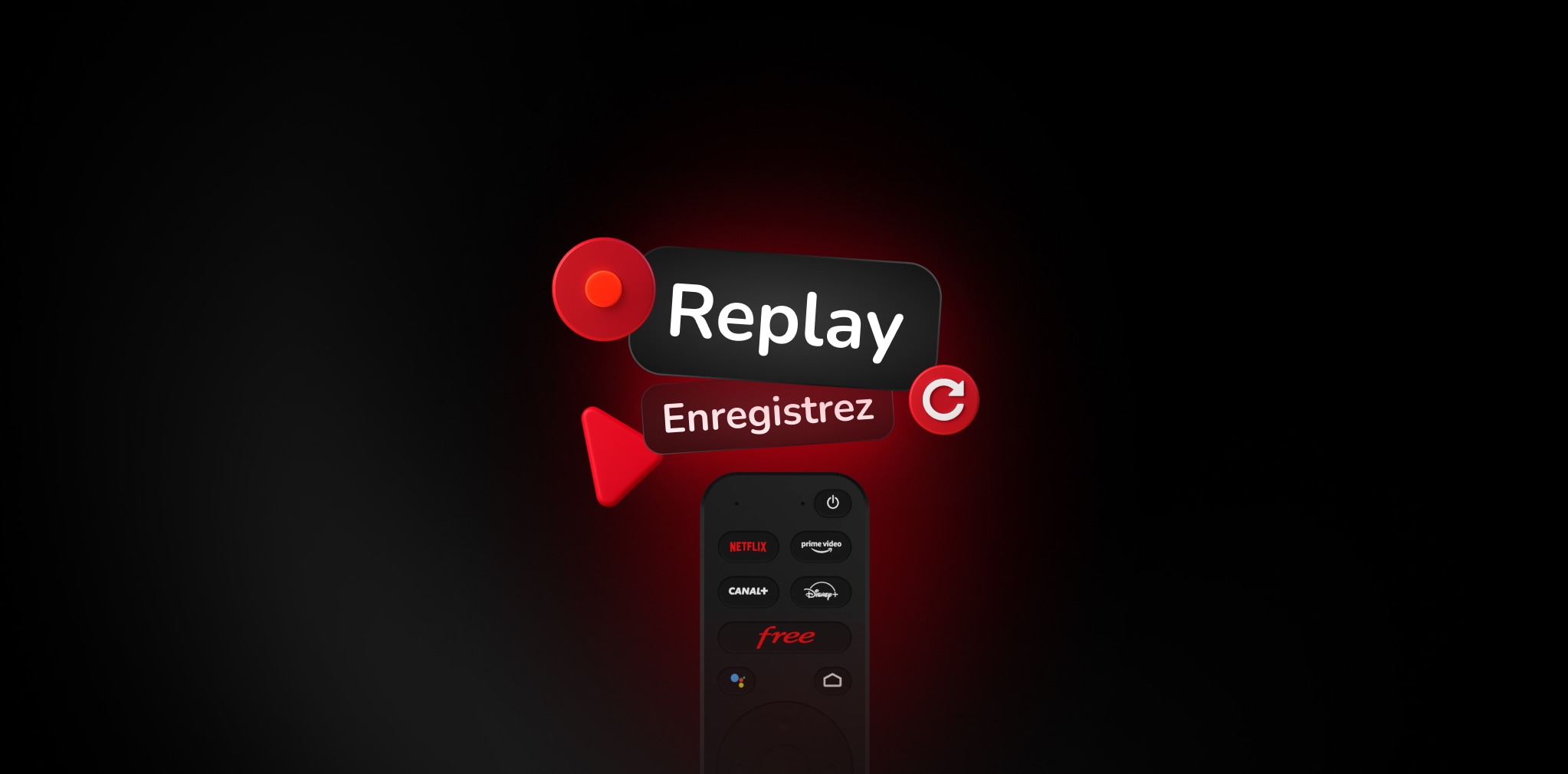 bouton replay et bouton enregistrer avec du popcorn et des coeurs