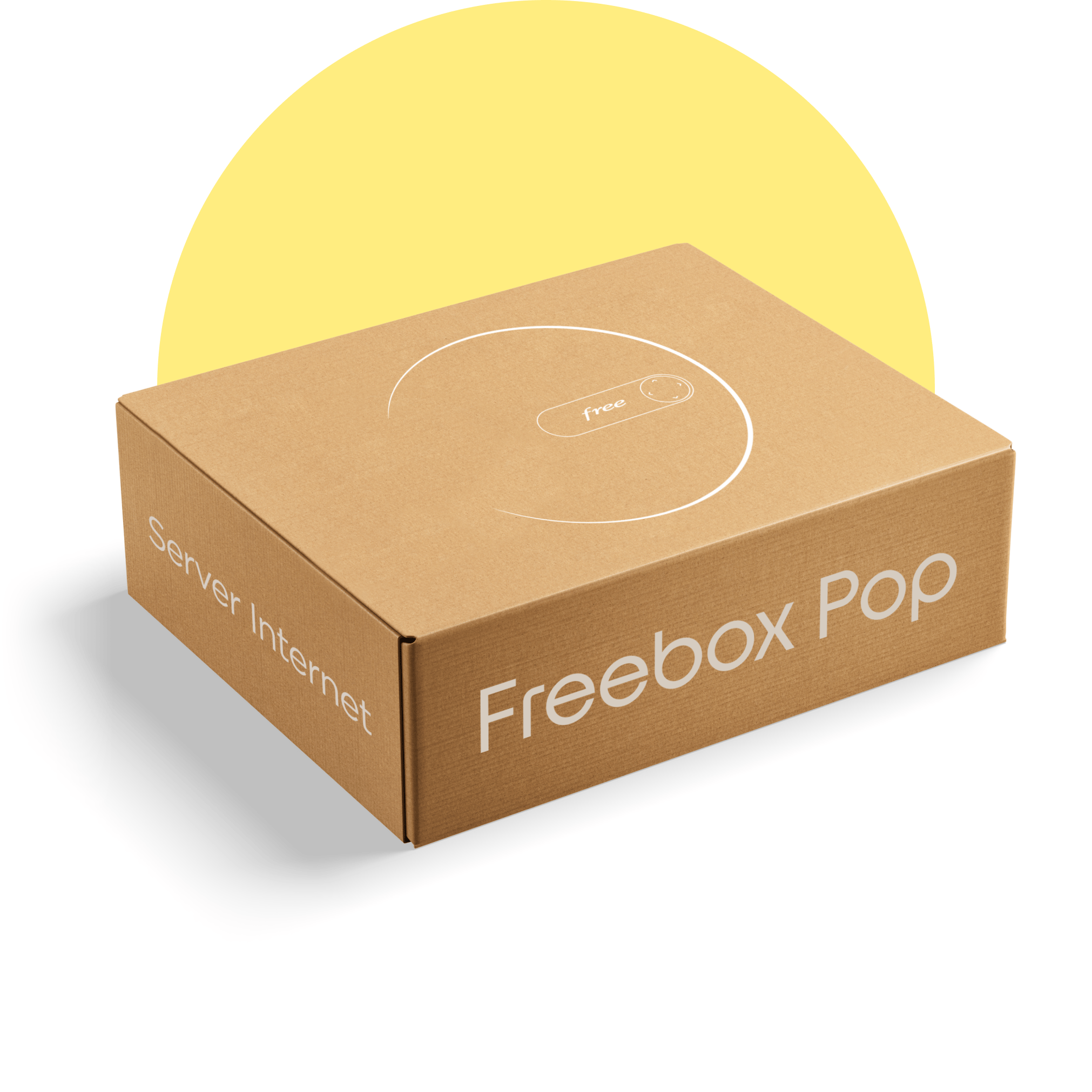 L'emballage de la Freebox Pop sur fond jaune